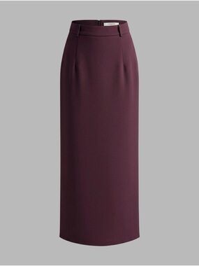Commense Elegant Slit Back Midaxi Skirt Without Belt - Burgundy